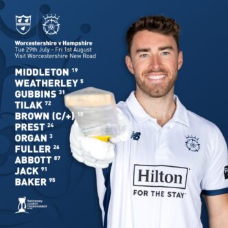 our Hampshire XI: Weatherley, Middleton, Gubbins, Varma, Brown (C/†), Prest, Organ, Fuller, Jack, Abbott, Baker