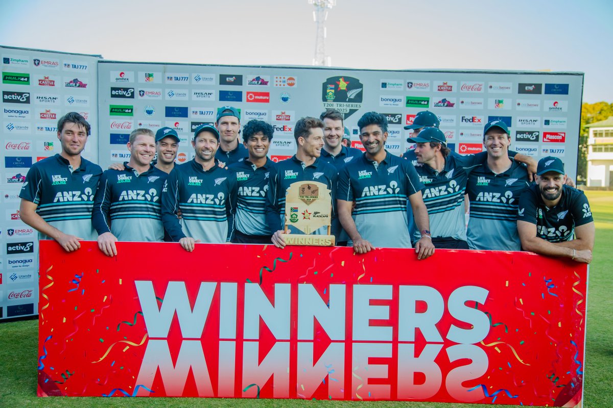 Five wins on the trot to claim the T20I Tri-Series trophy 🏆 #SAvNZ #CricketNation 📷 = Zimbabwe Cricket